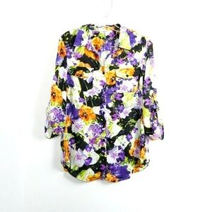 Floral print loose fit blouse colourful buttoned shirt pop of colour romantic S